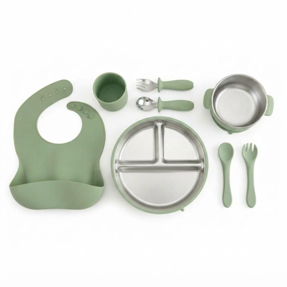 Set de Alimentación de Acero y Silicona 8 Piezas Verde Menta