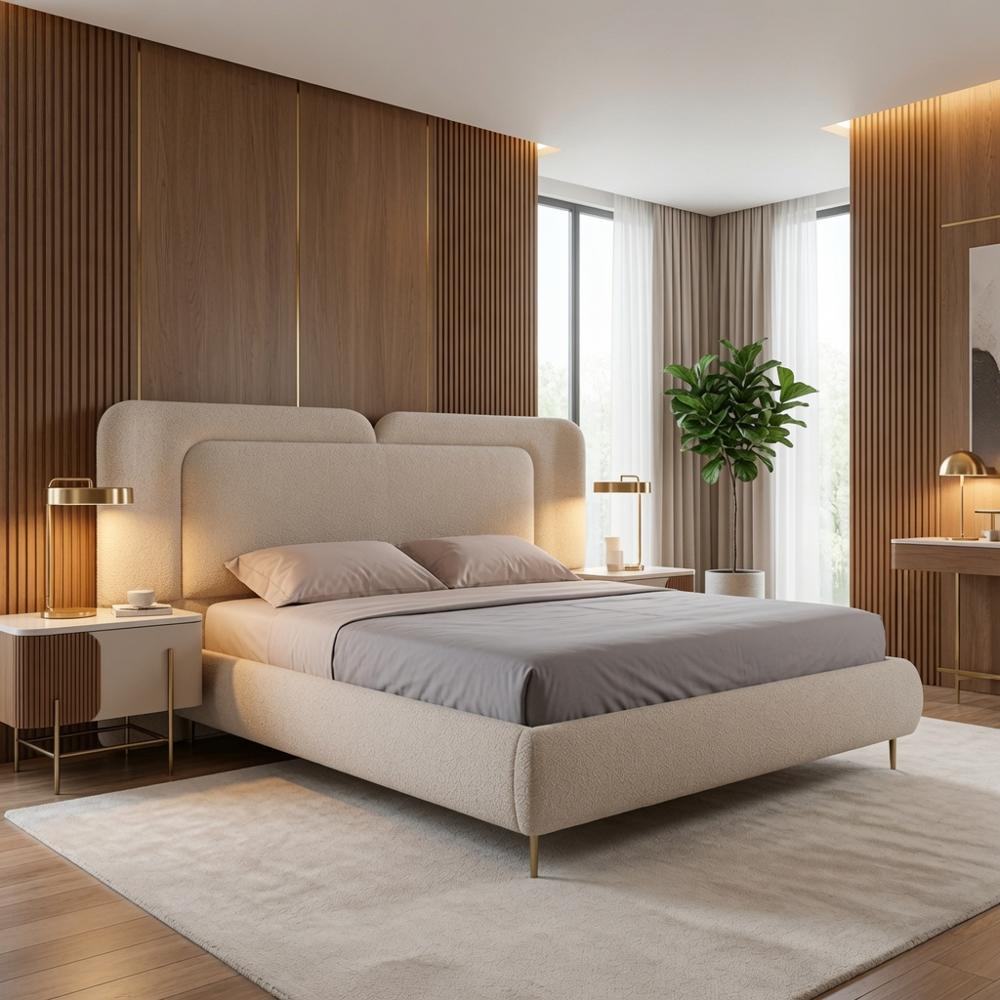 Cama Box Renee con Alero King Taupe Tarima y Cabecera TU MESITA