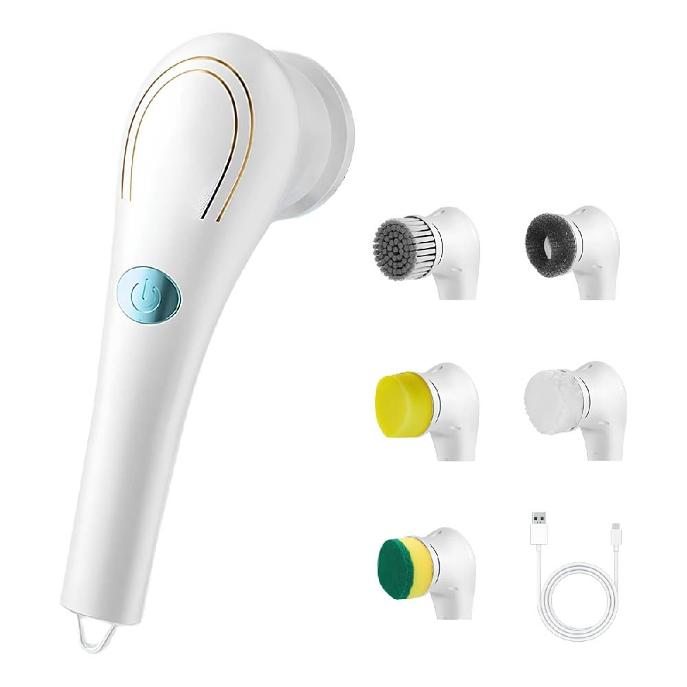 CEPILLO DE LIMPIEZA MULTIFUNCIONAL 5 EN 1 RECARGABLE CON CABEZALES INTERCAMBIABLES PARA HOGAR Y AUTO