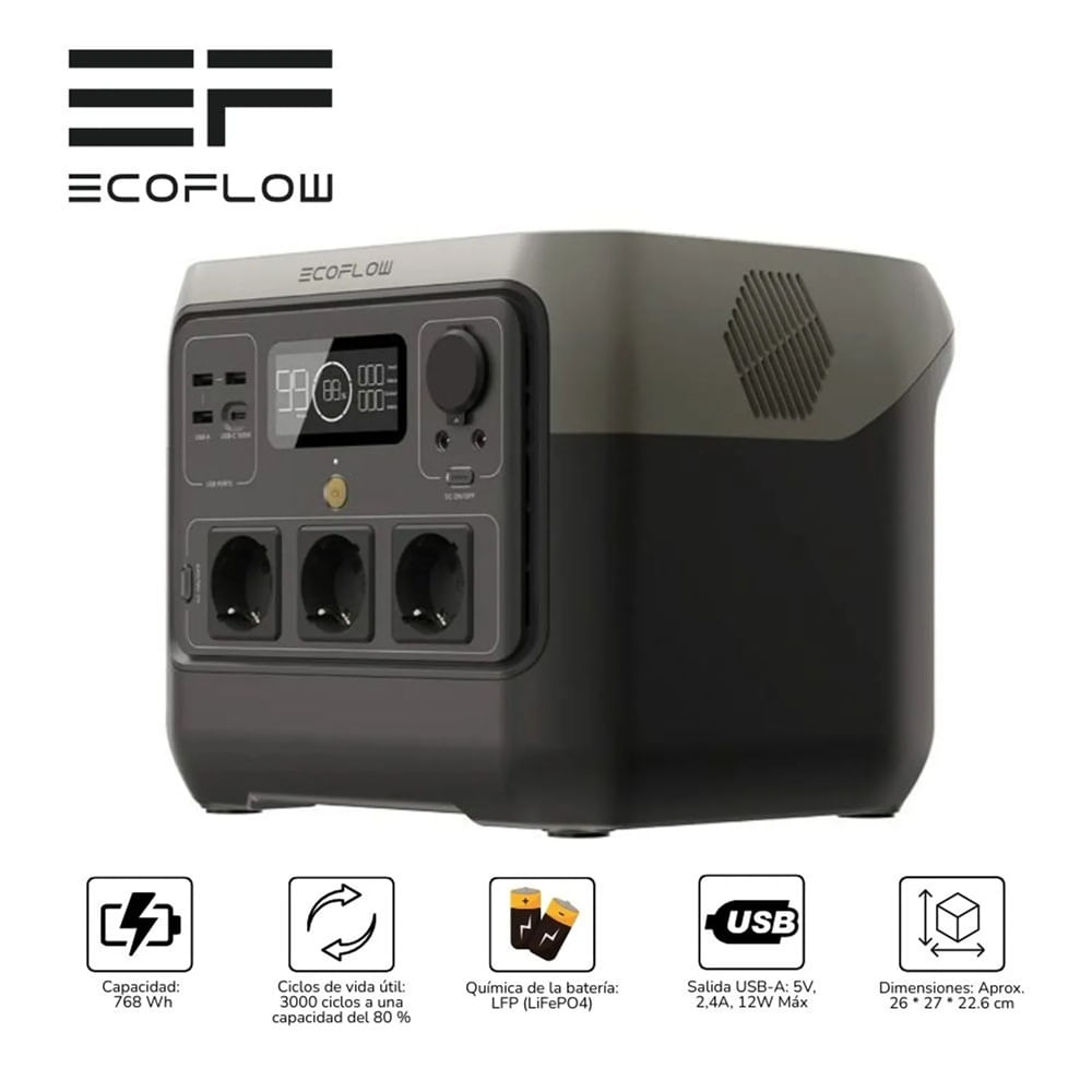 Estación de energía portátil ECOFLOW RIVER 2 Pro 768Wh 800W Up 1600W