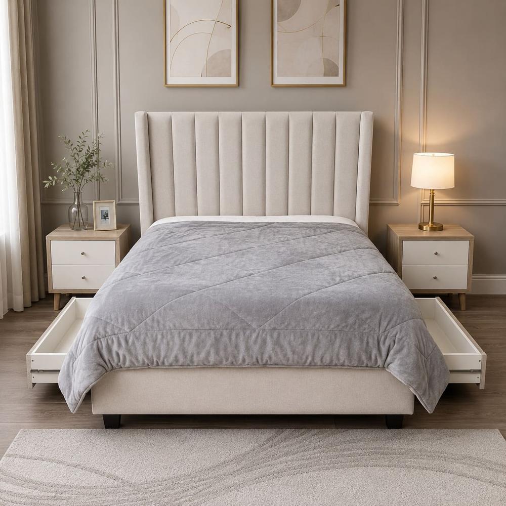 Cama Box Odette Contemporáneo Queen Beige Claro Tarima y Cabecera