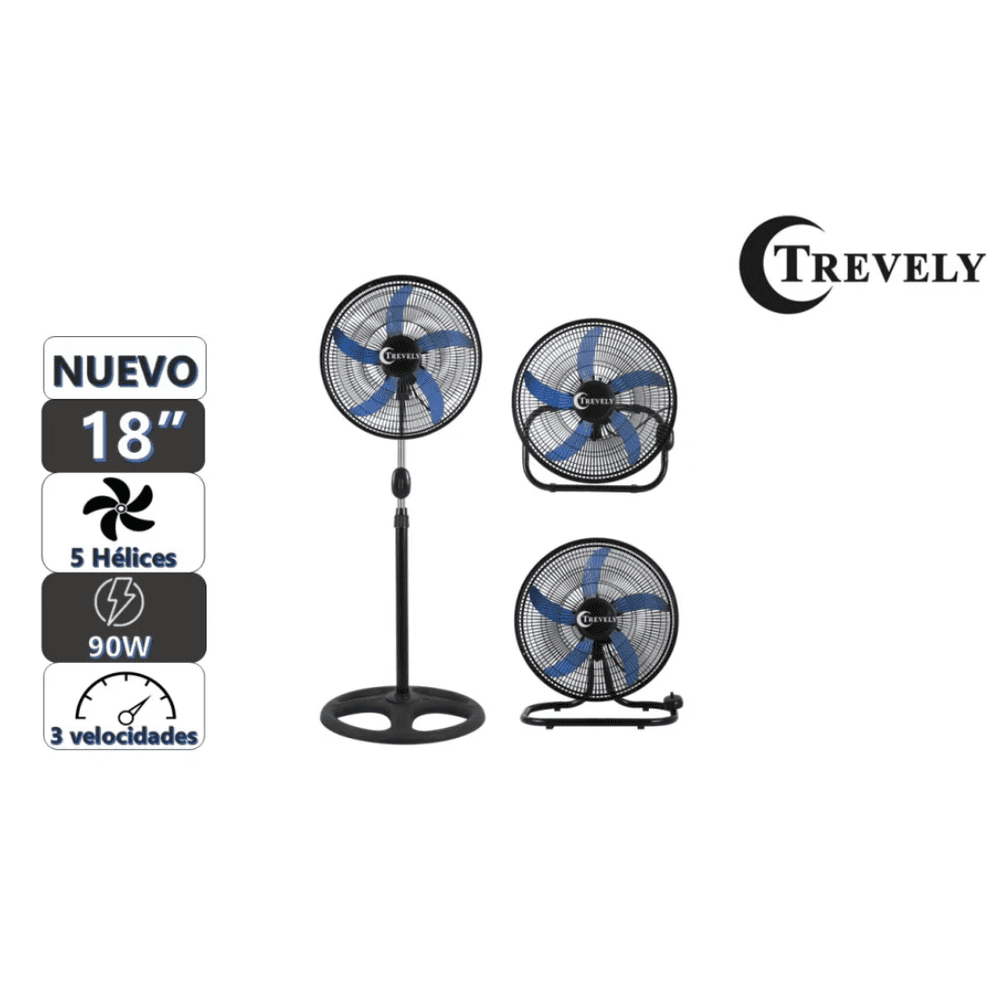 Ventilador de Pie TREVELY 18 VT1834 3 Velocidades Negro