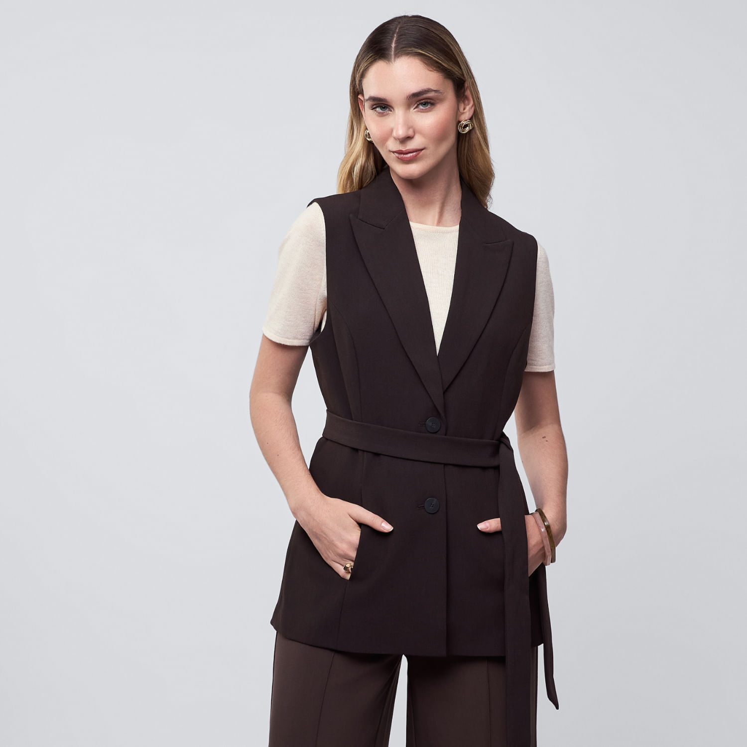 Chaleco Mujer Correa Malabar Sin Manga Marron XS