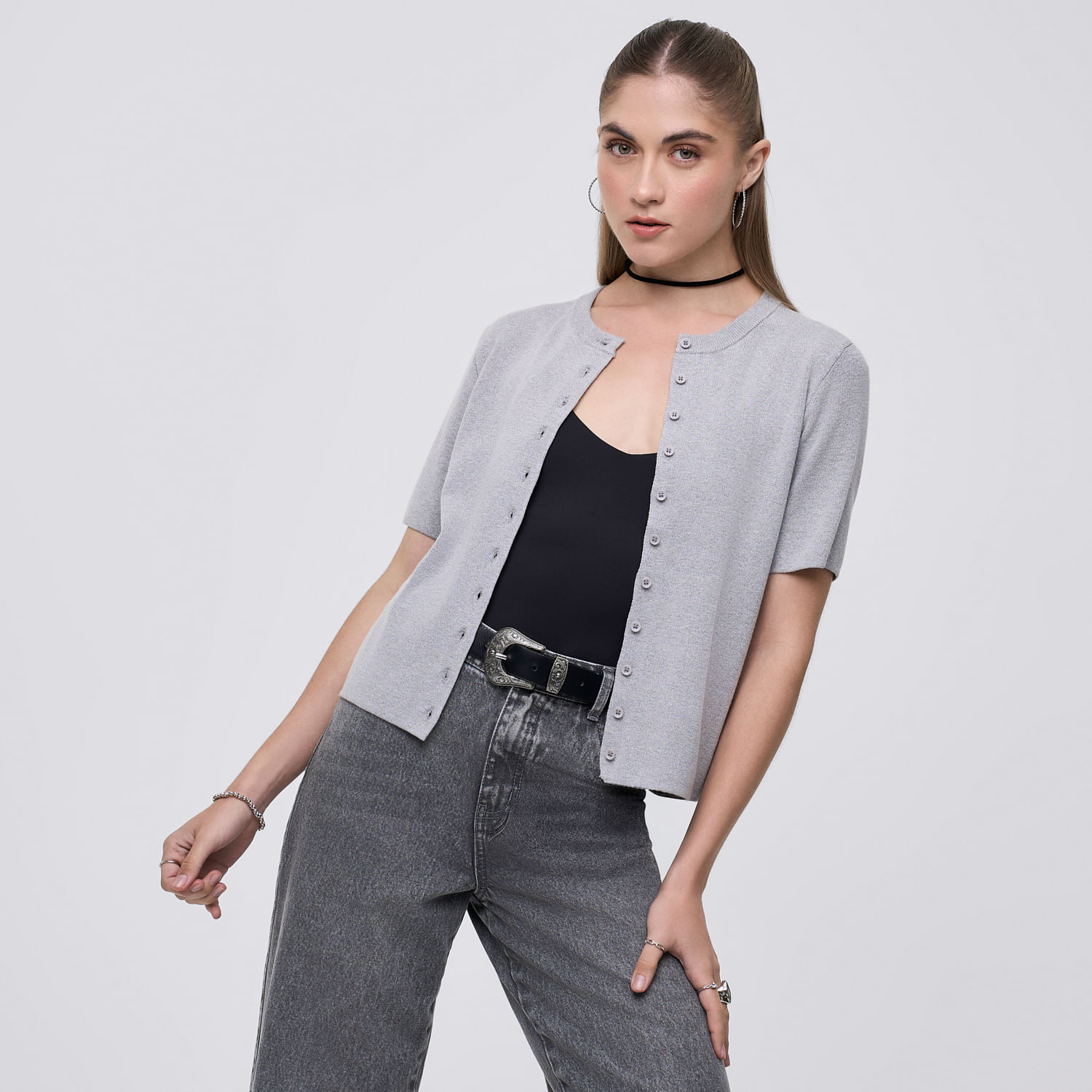 Chompa Mujer Ivon Hypnotic Manga Larga Gris Melange Claro XS