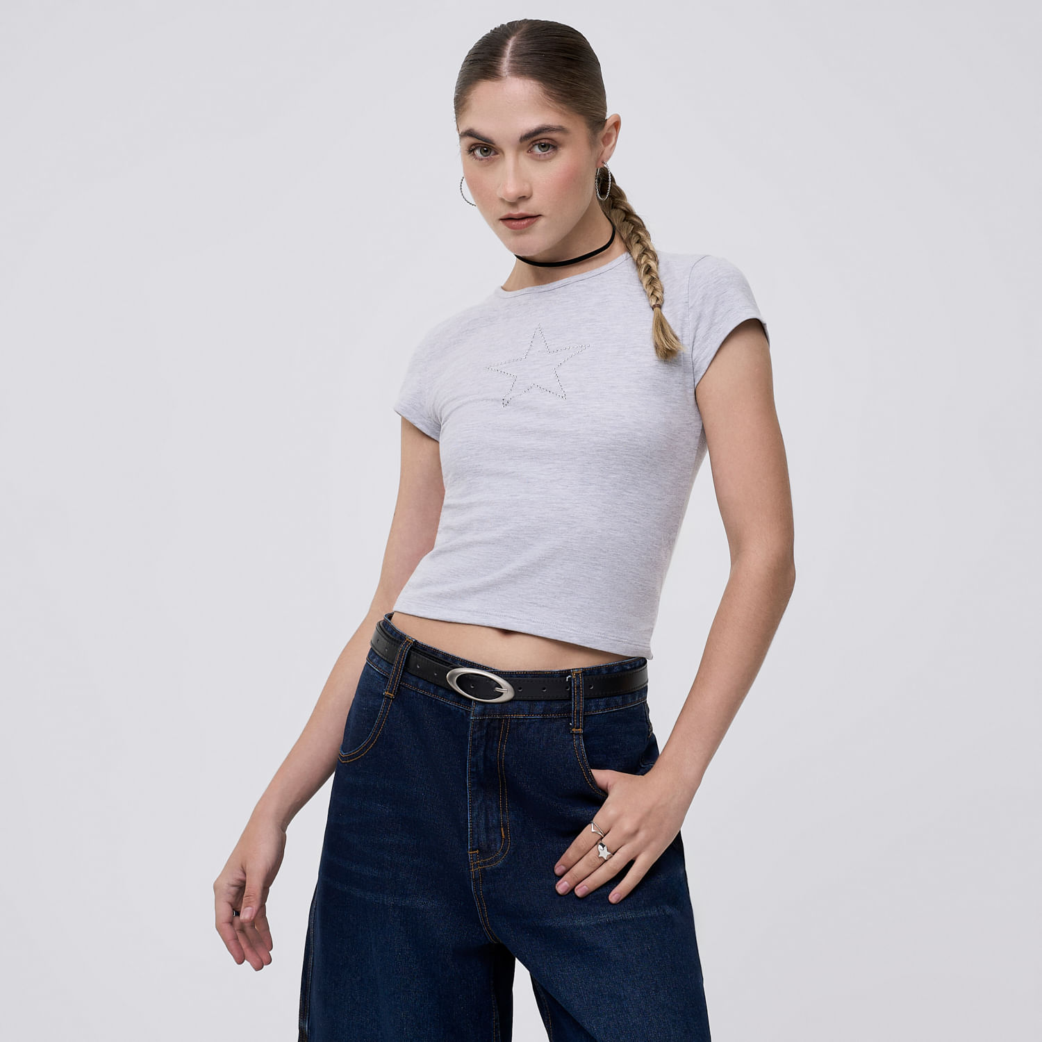Polo Mujer de Algodón Hypnotic Esttrella Manga Corta Gris Melange Claro S