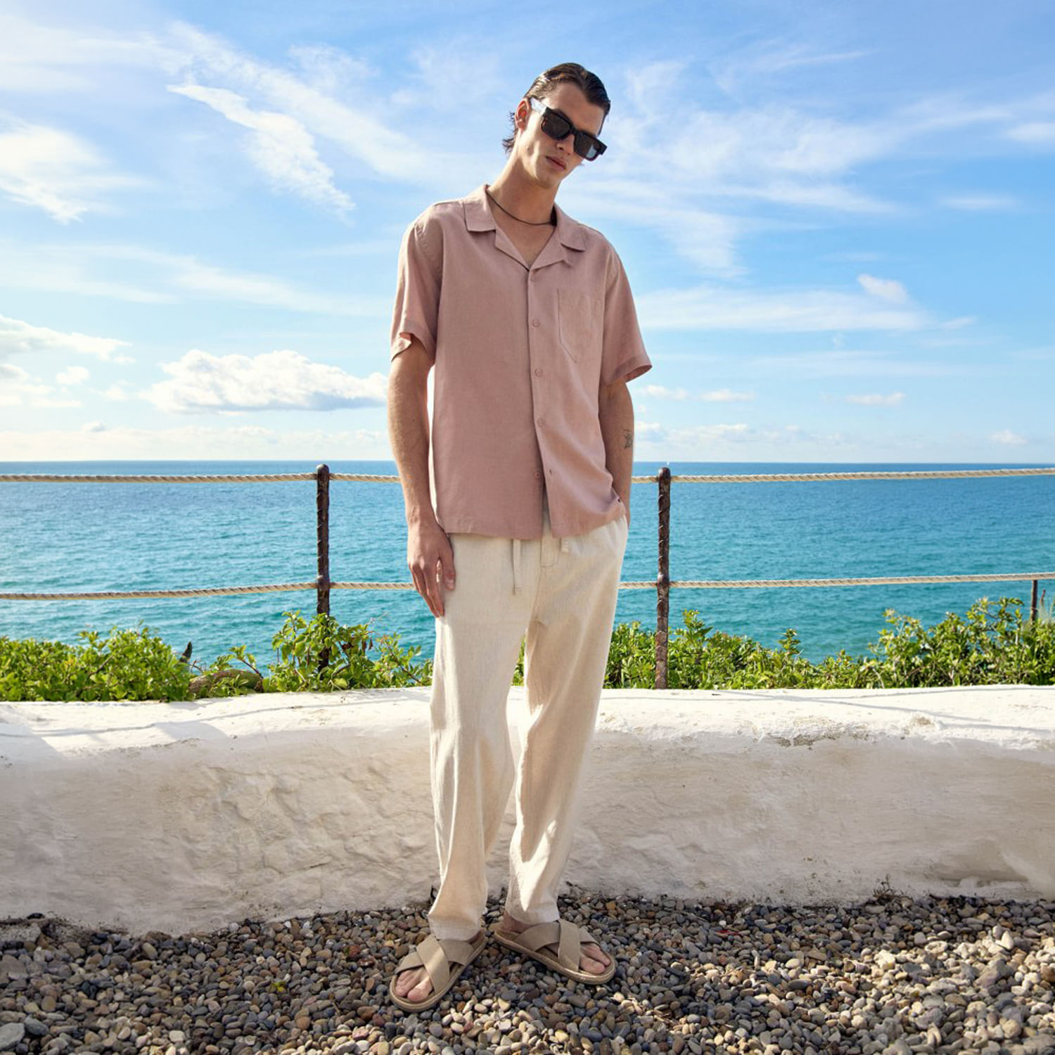 Pantalon Hombre Sfera Lino Elastico Piedra