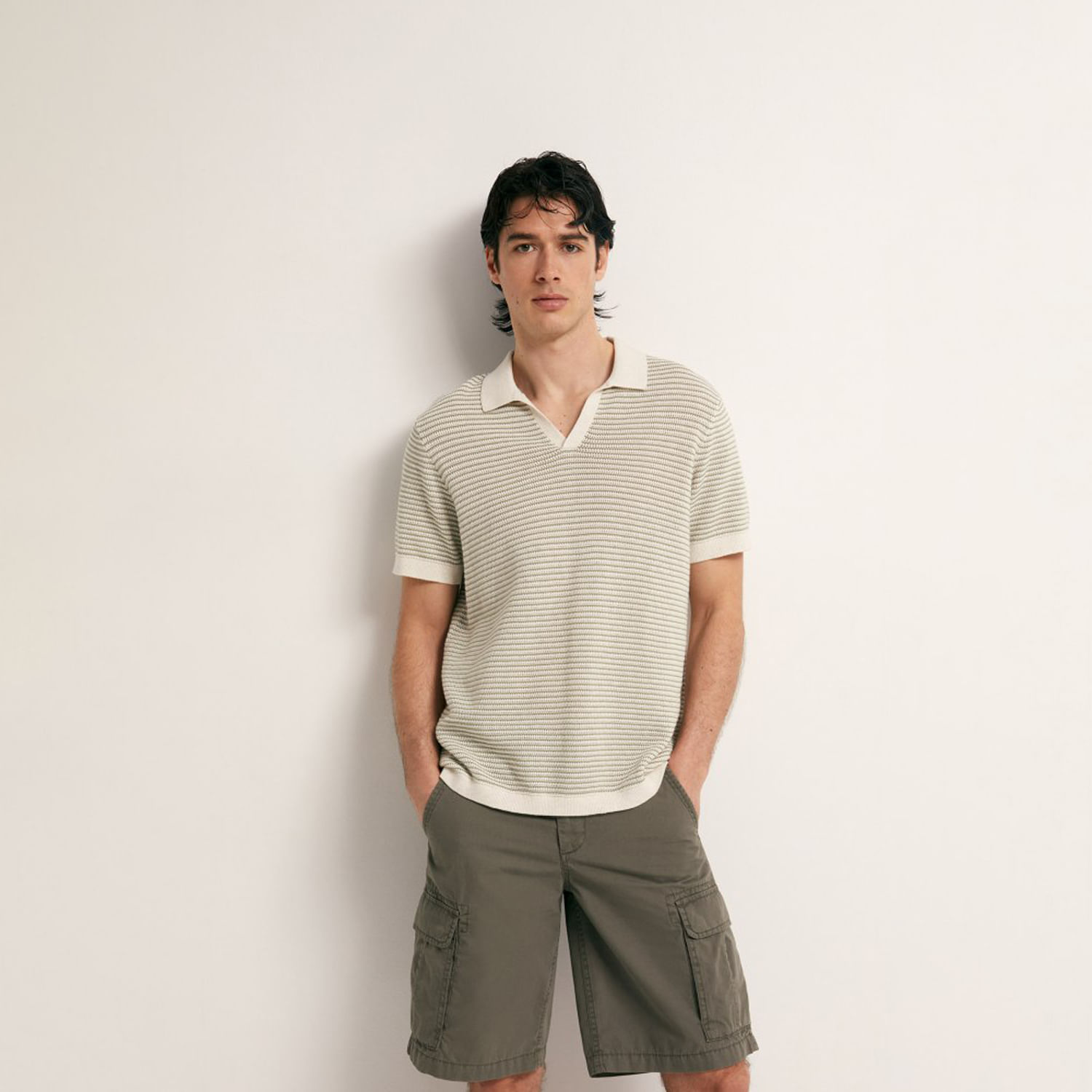 Polo Rayas Hombre Sfera Manga Corta Beige L