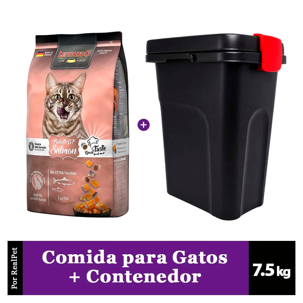 Comida para Gato Adulto Leonardo Grain Free Salmón 7.5 kg + Contenedor hasta 7.5 kg