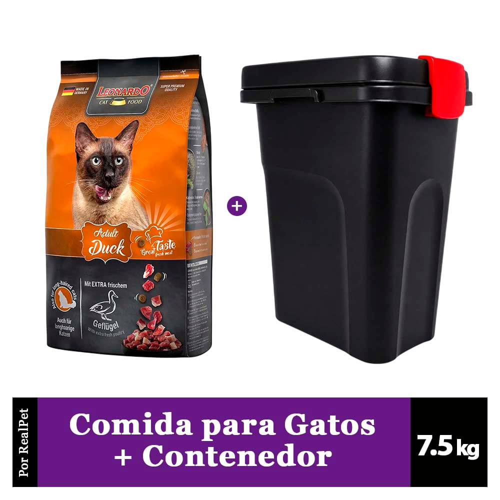 Comida para Gato Adulto Leonardo sabor Pato 7.5 kg + Contenedor hasta 7.5 kg
