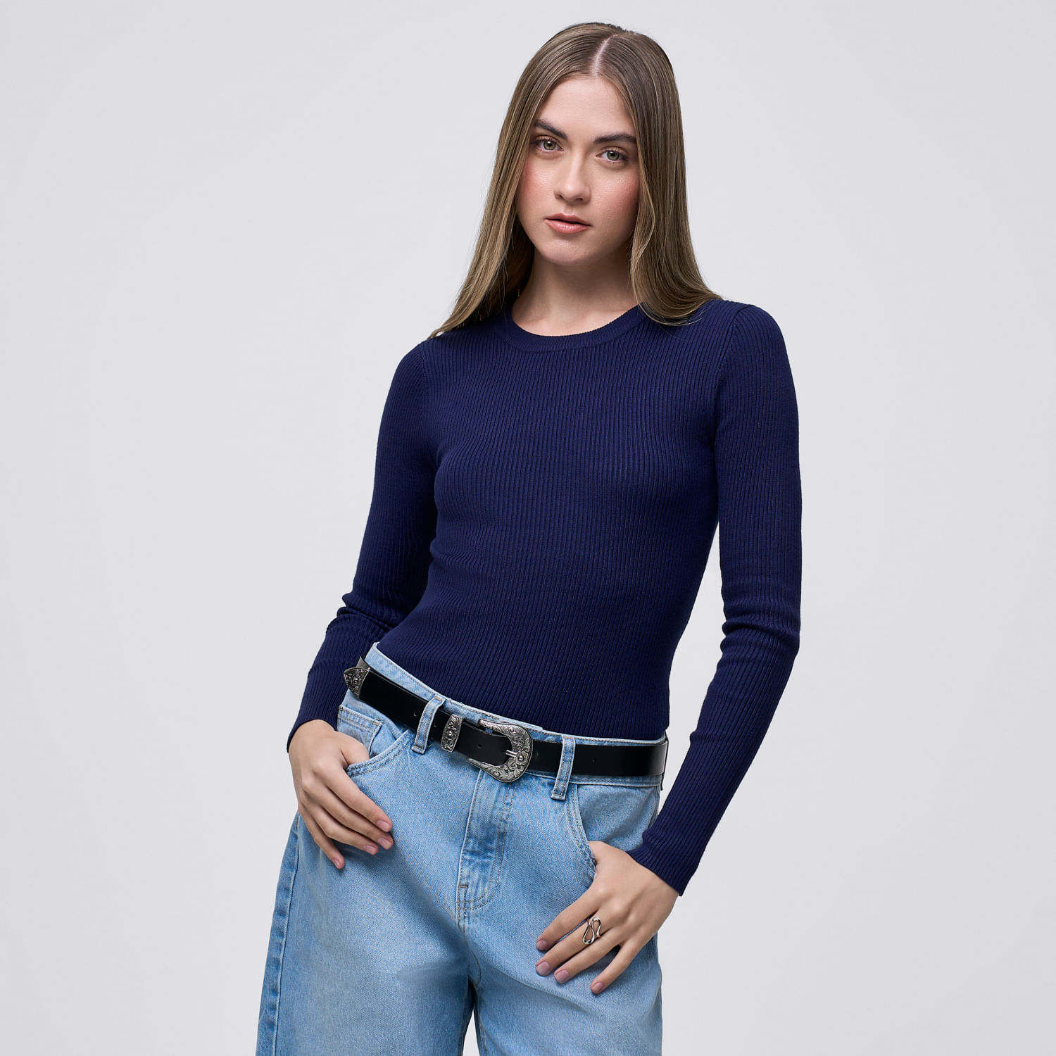Chompa Mujer Sami Hypnotic Manga Larga Azul Xl