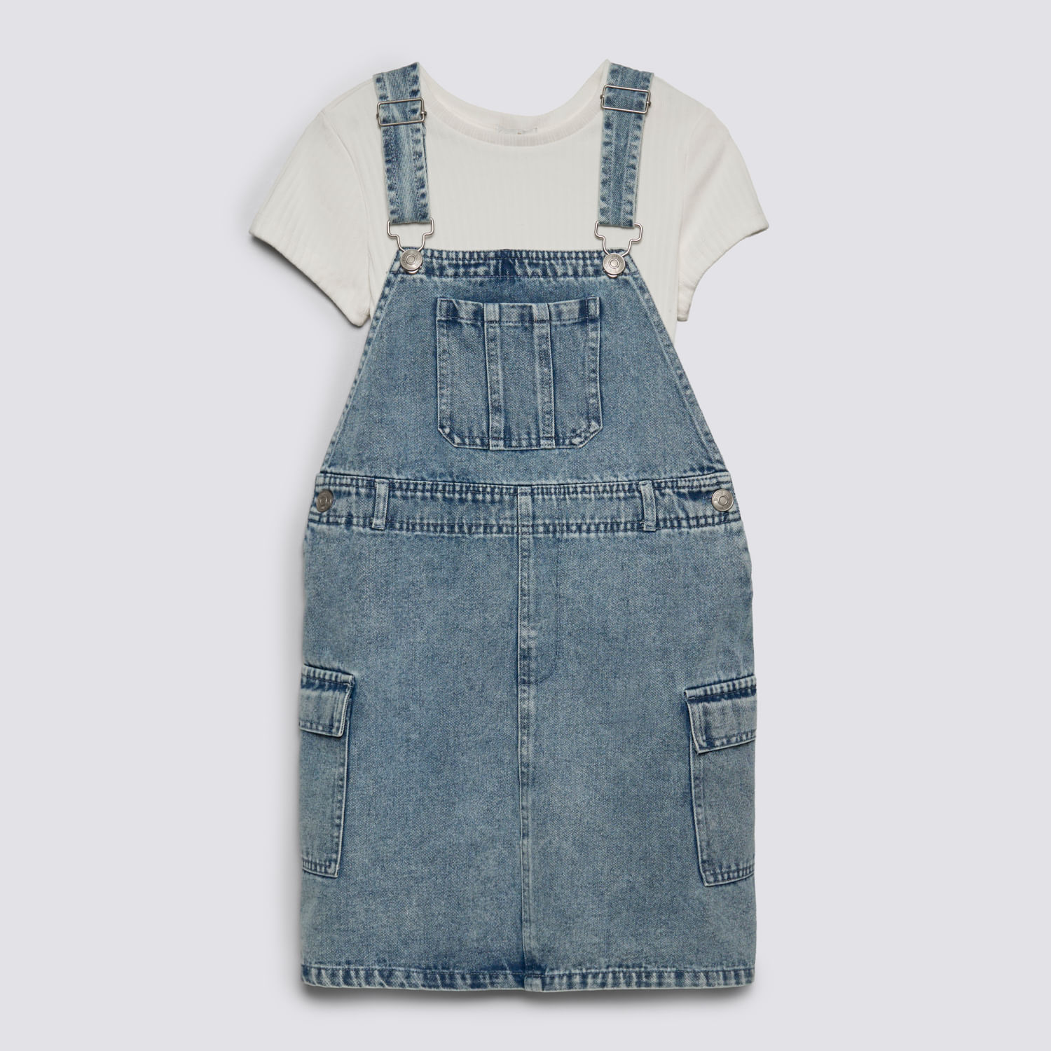Vestido Jumper Denim Con Top Manga Corta Teen Niña Zubito Celeste Talla 16X