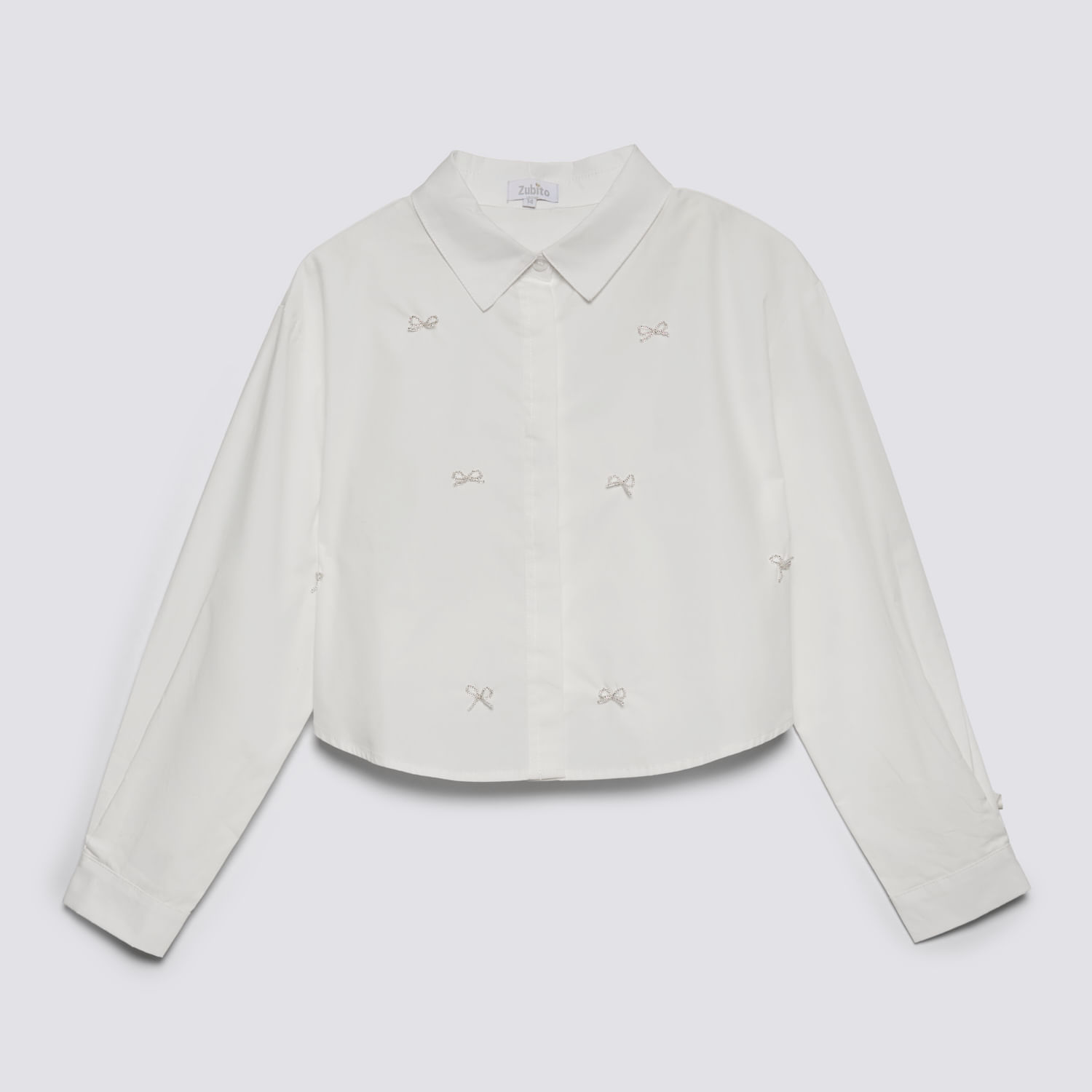 Blusa Manga Larga Teen Niña Crop Aplicación Zubito Ecru Talla 16