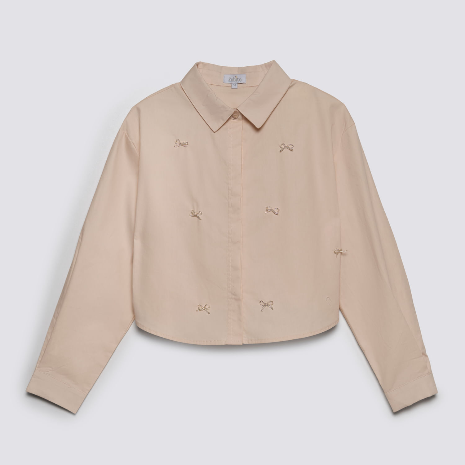 Blusa Manga Larga Teen Niña Crop Aplicación Zubito Rosado Talla 16