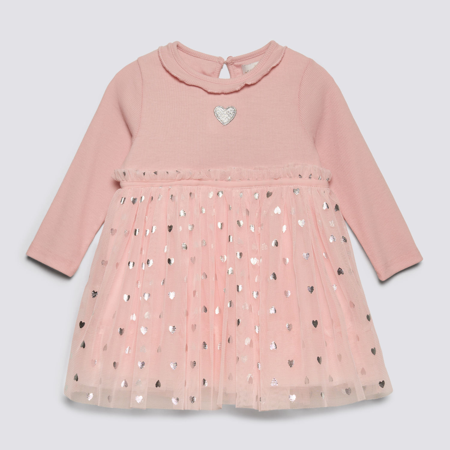 Vestido Manga Larga Bebé Niña Tul Heart Baby Circus Rosado Talla 18M