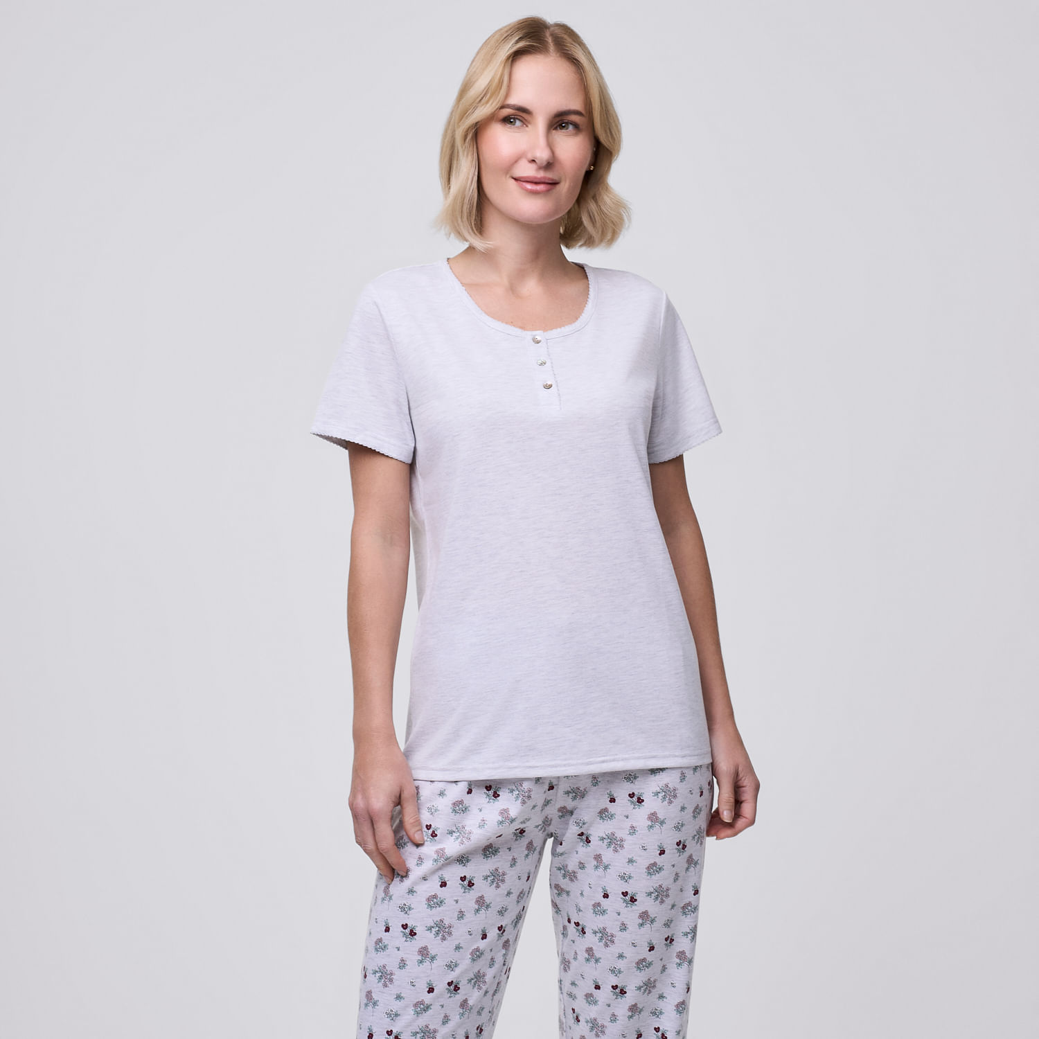 Polo Pijama Mujer Round Zafin Manga Corta Gris Melange Talla M