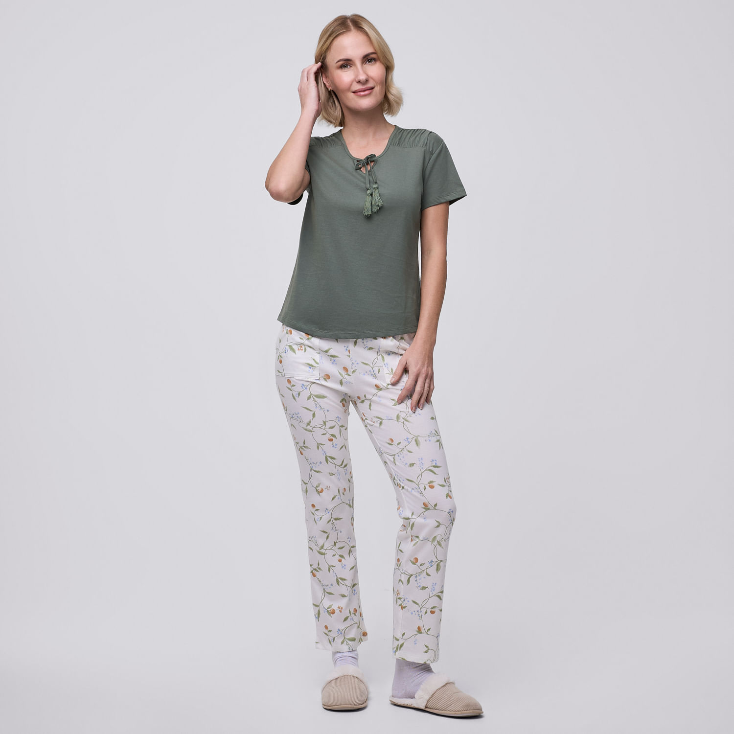 Pijama Mujer Paisley Manga Corta + Pantalón Zafin Verde Talla M
