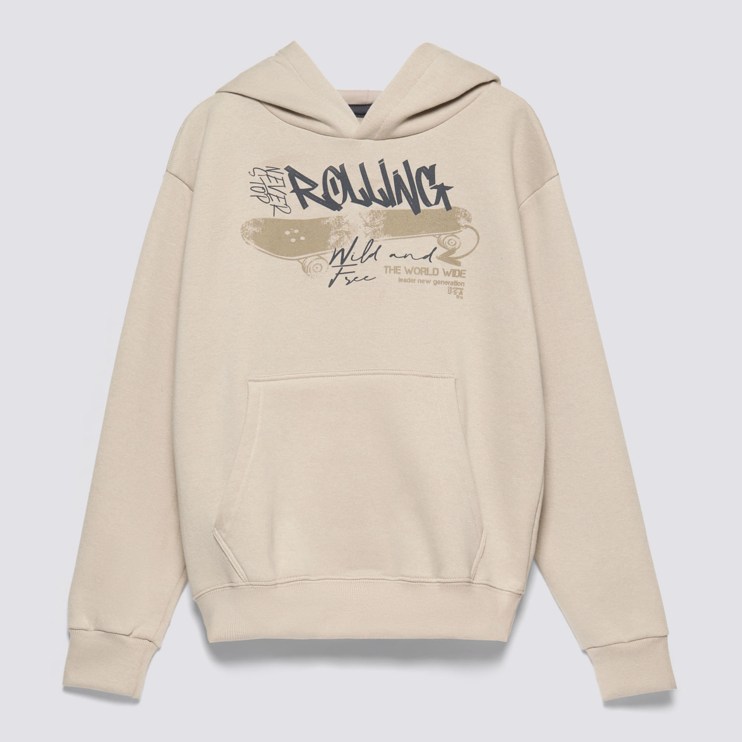 Polera Teen Niño Fleece Pocket Aereal Taupe Talla 16