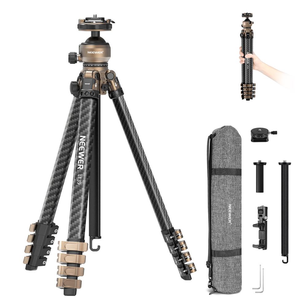 Neewer Trípode de Carbono LT39 con Cabezal de Bola - Capacidad de Carga 22 lb, Altura Aju
