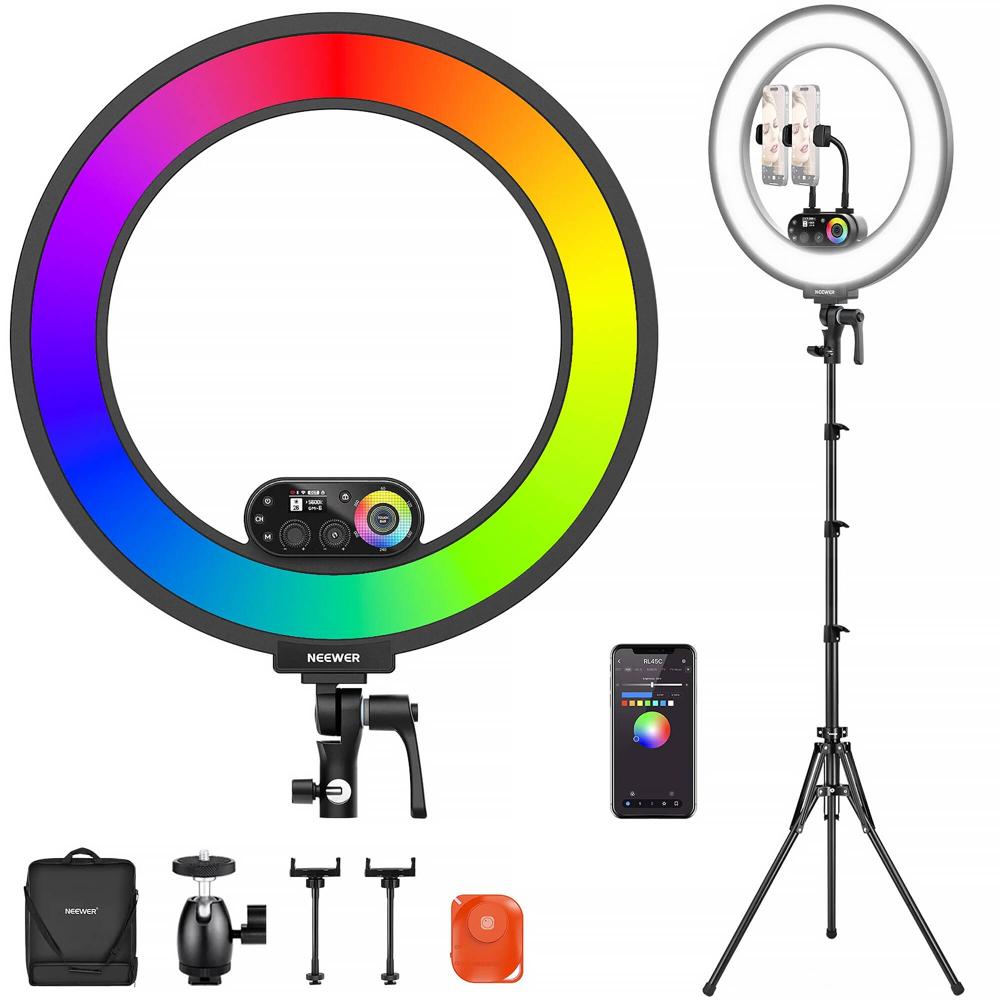 Neewer RL45C Kit de Luz LED Ring Light RGB de 18"" con Control Remoto Magnético y Soporte