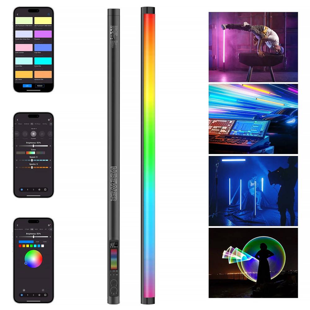 Neewer TL90C Tubo LED RGB de 3.1' - 2500-10,000K, 1650 Lux, Control DMX y App, 18 Efectos