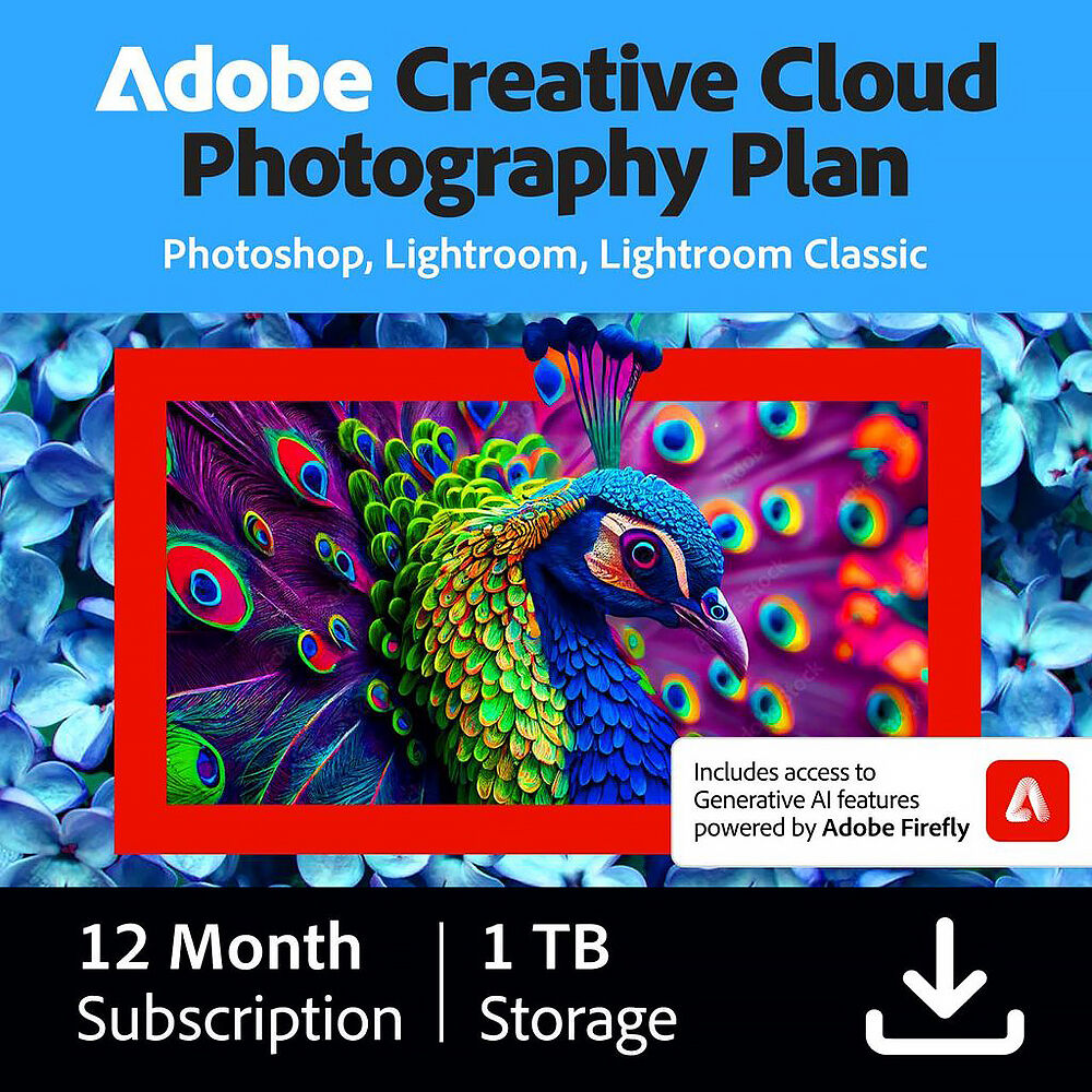 Adobe Creative Cloud Photography Plan 1TB - Suscripción de 1 Año, Edición y Almacenamie