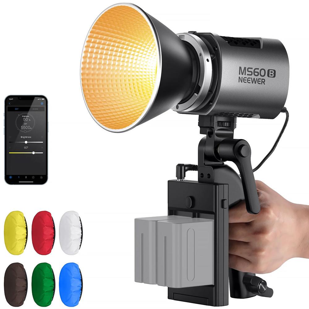 Neewer MS60B Bi-Color LED Monolight - 2700-6500K, 40,000 Lux, Control por App, Incluye 6 D