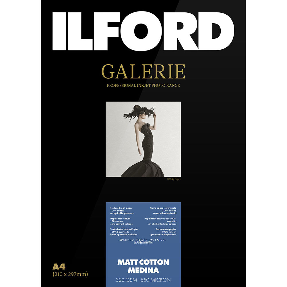 Ilford Galerie Matte Cotton Medina Paper 17 x 22"" - 25 Hojas, 320 gsm, 100% Algodón, Supe