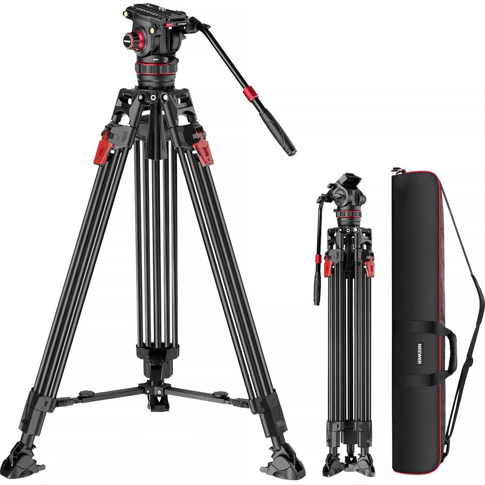 Neewer Tripode de Carbono LL37 con Cabezal Fluido - Capacidad de Carga 22 lb, Altura de Tr