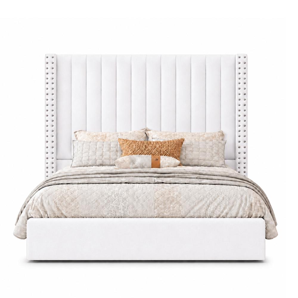 Cama Tapizada Listón con Tachuelas LeMueble Crudo Claro 2 Plazas