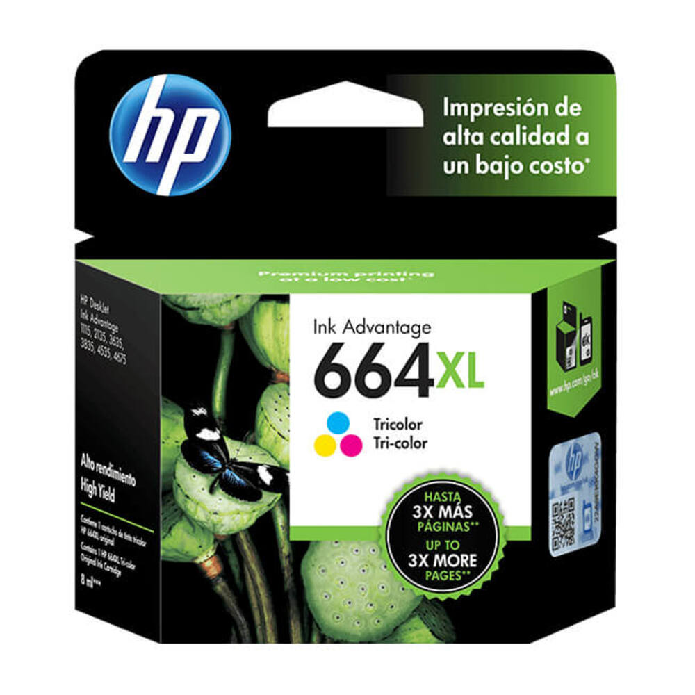 Cartucho de Tinta HP 664XL Tricolor Alto rendimiento Original F6V30AL