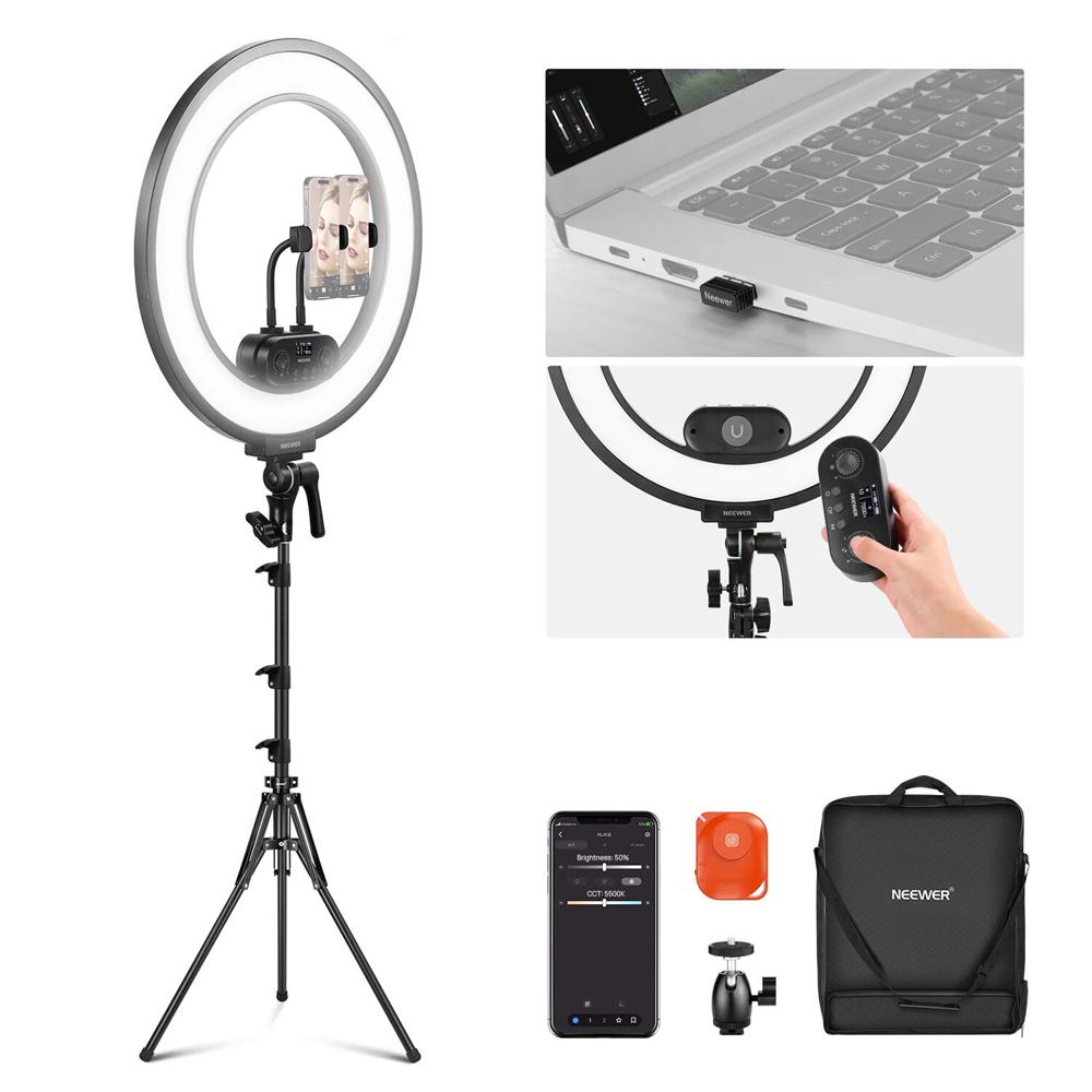Neewer RL45B Kit de Luz de Anillo LED Bi-Color de 18"" con Control Remoto Magnético y Sopo