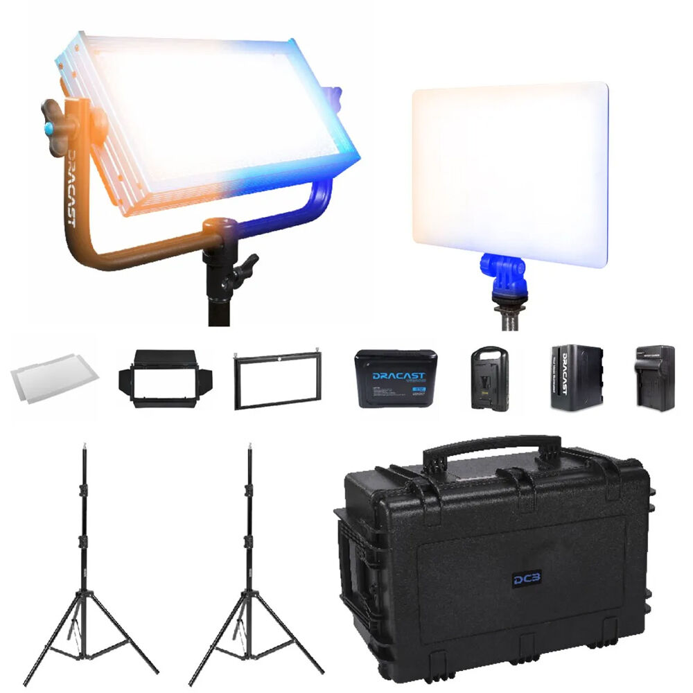 Dracast Webcast Plus 2-Light Kit Bi-Color con LED500 Plus y LED200, incluye batería V-Mou