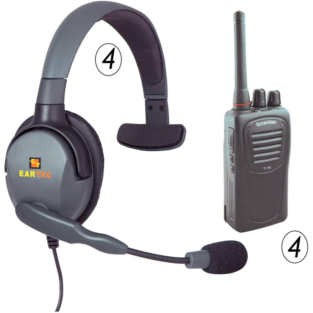 Eartec Scrambler SC-1000 - Paquete de 4 Radios 2 Vías y Auricular Max 4G con PTT