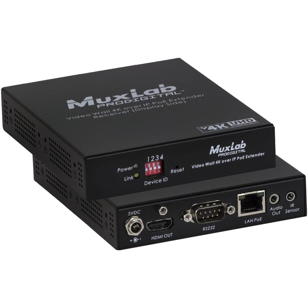 MuxLab Video Wall 4K HDMI Receiver IP PoE - Soporta 4K a 30 Hz, Transmisión hasta 330'