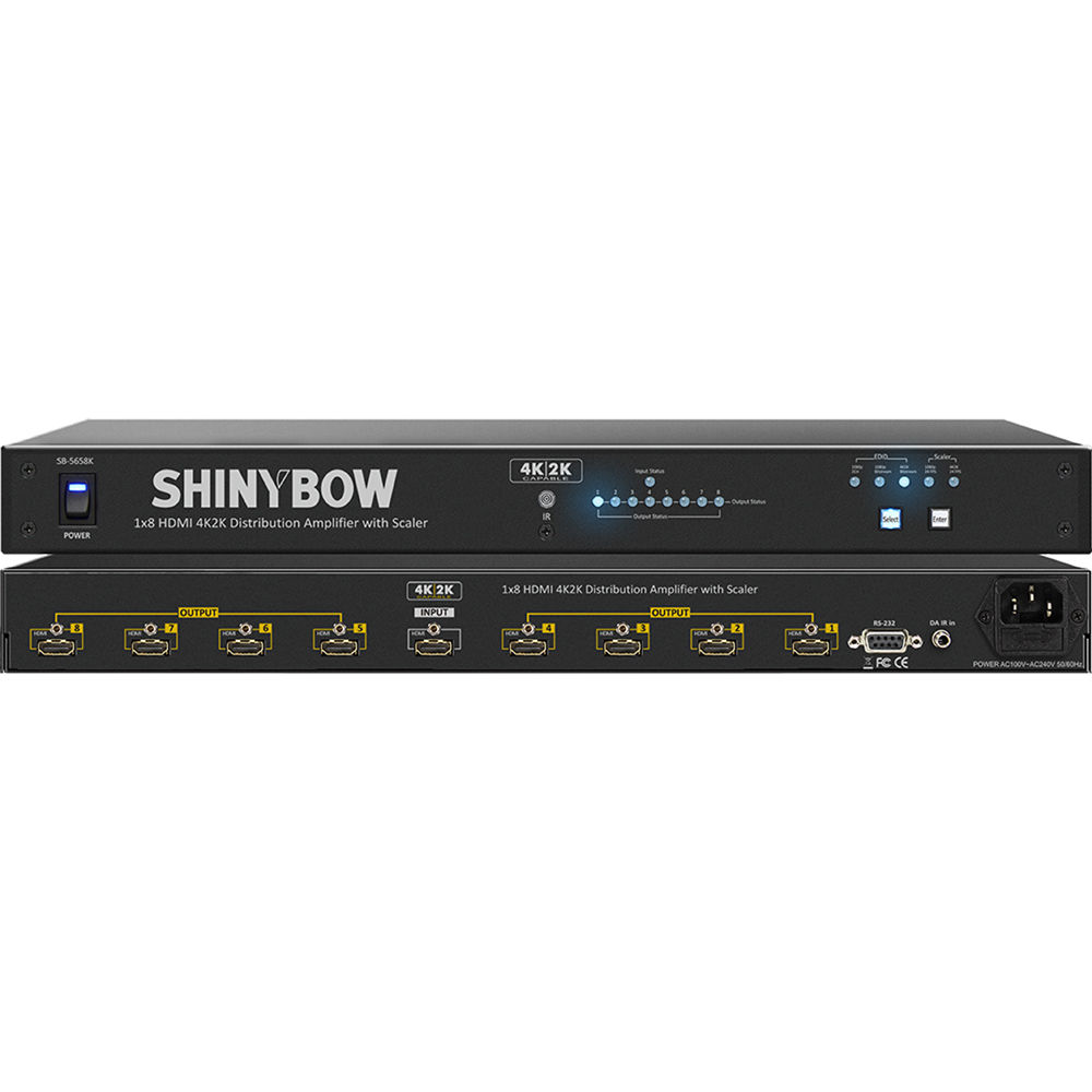 Shinybow Amplificador de Distribución HDMI SB-5658K 1x8 4K2K con Escalador, HDCP Complian