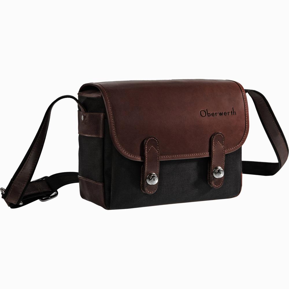 Oberwerth Freiburg Photo Bag - Bolsa para cámara en Cordura negra y cuero marrón oscuro,