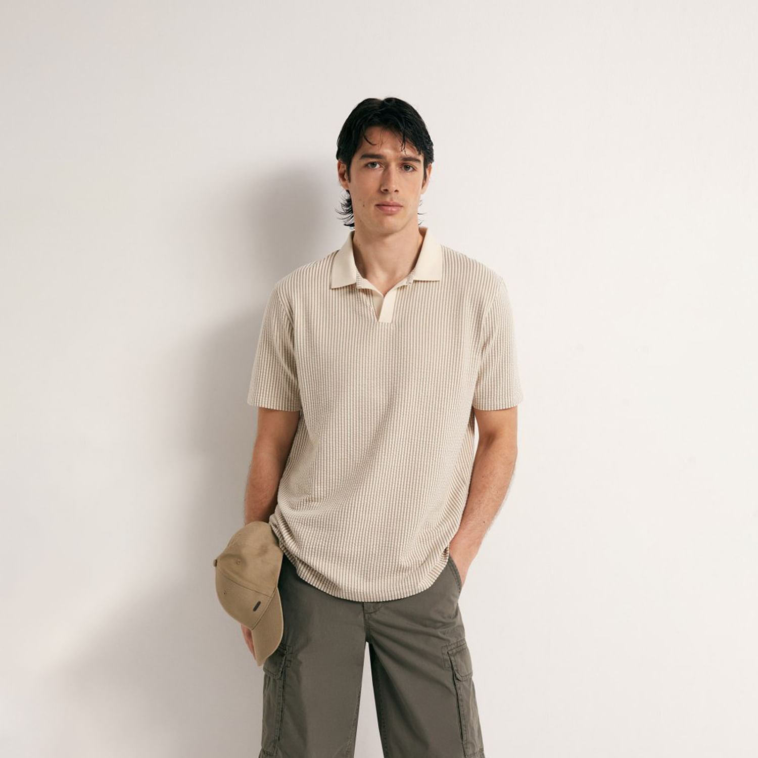 Polo Hombre Sfera Seersucker Rayas Tostado XL