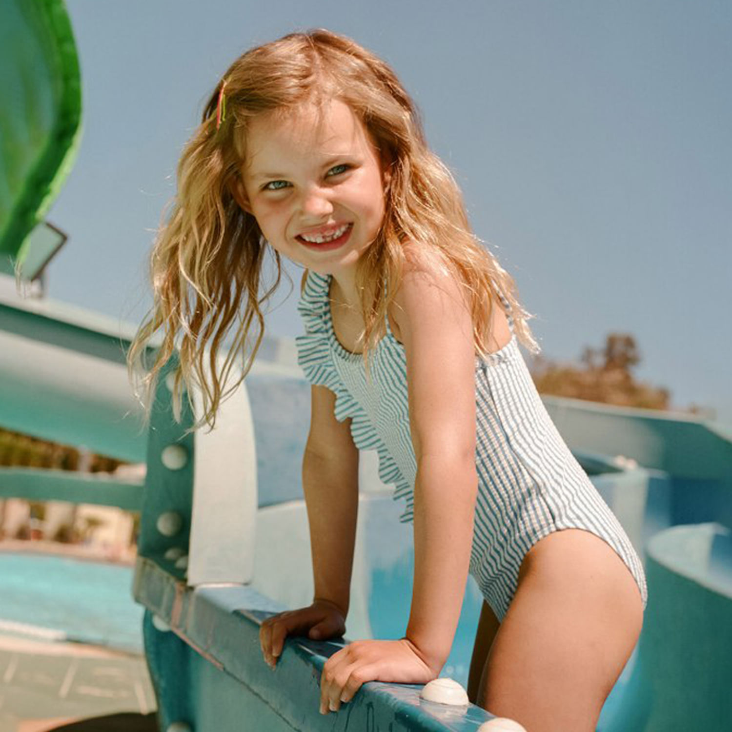 Ropa de Baño Niña Sfera 6-14 Margaritas Bandeau Azul 9-10