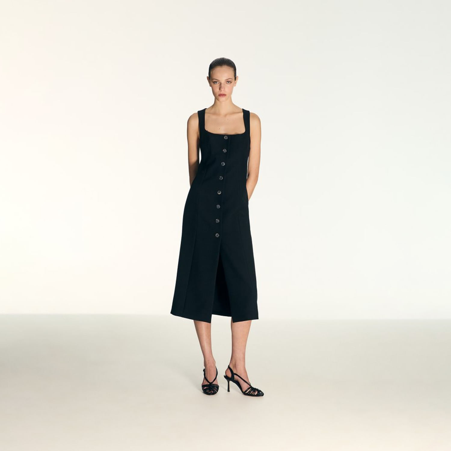 Vestido Mujer Sfera Botones Midi Negro S