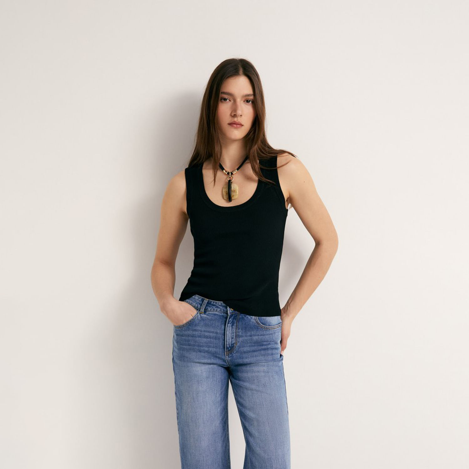 Top Punto Rib Mujer Sfera Negro XL