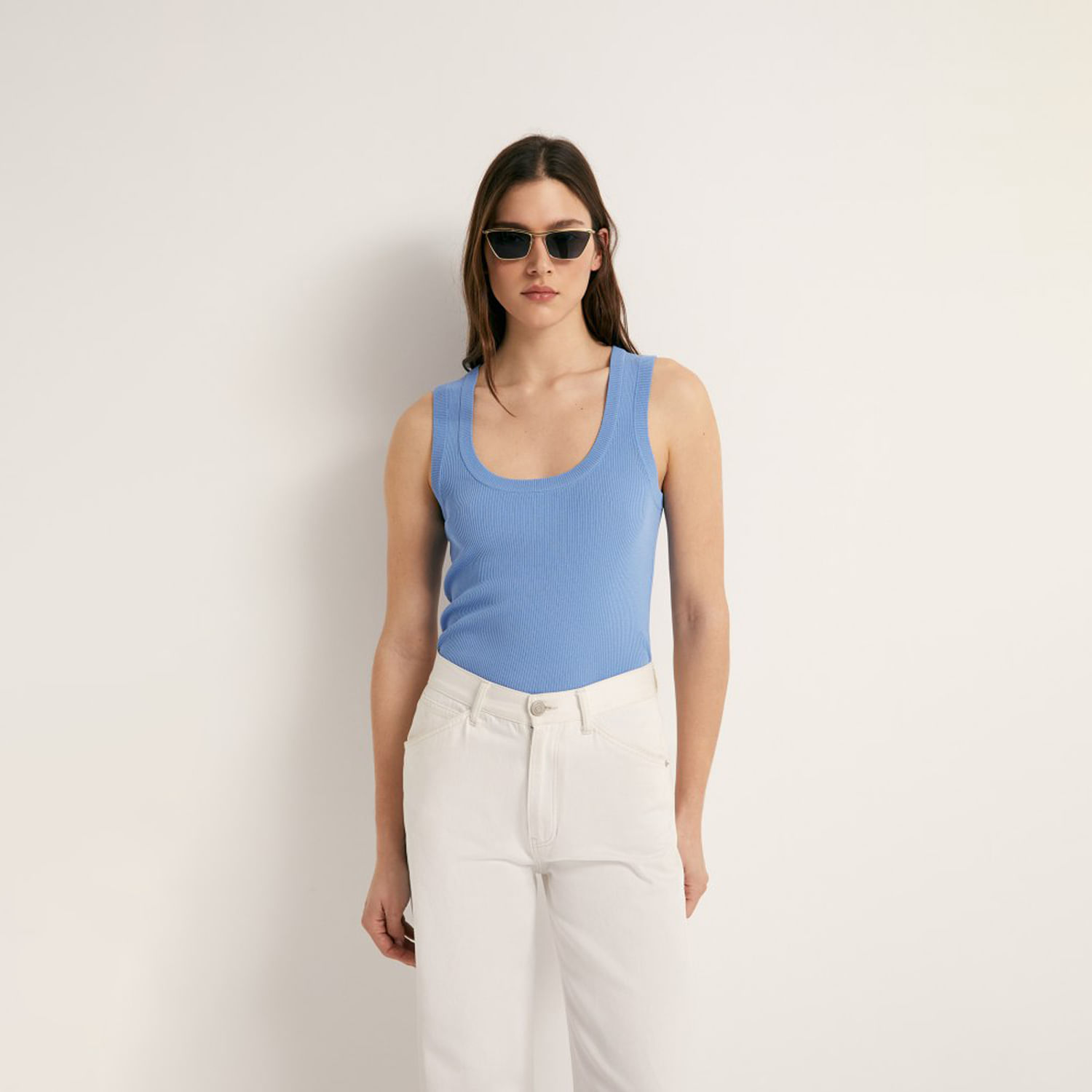 Top Punto Rib Mujer Sfera Azul M