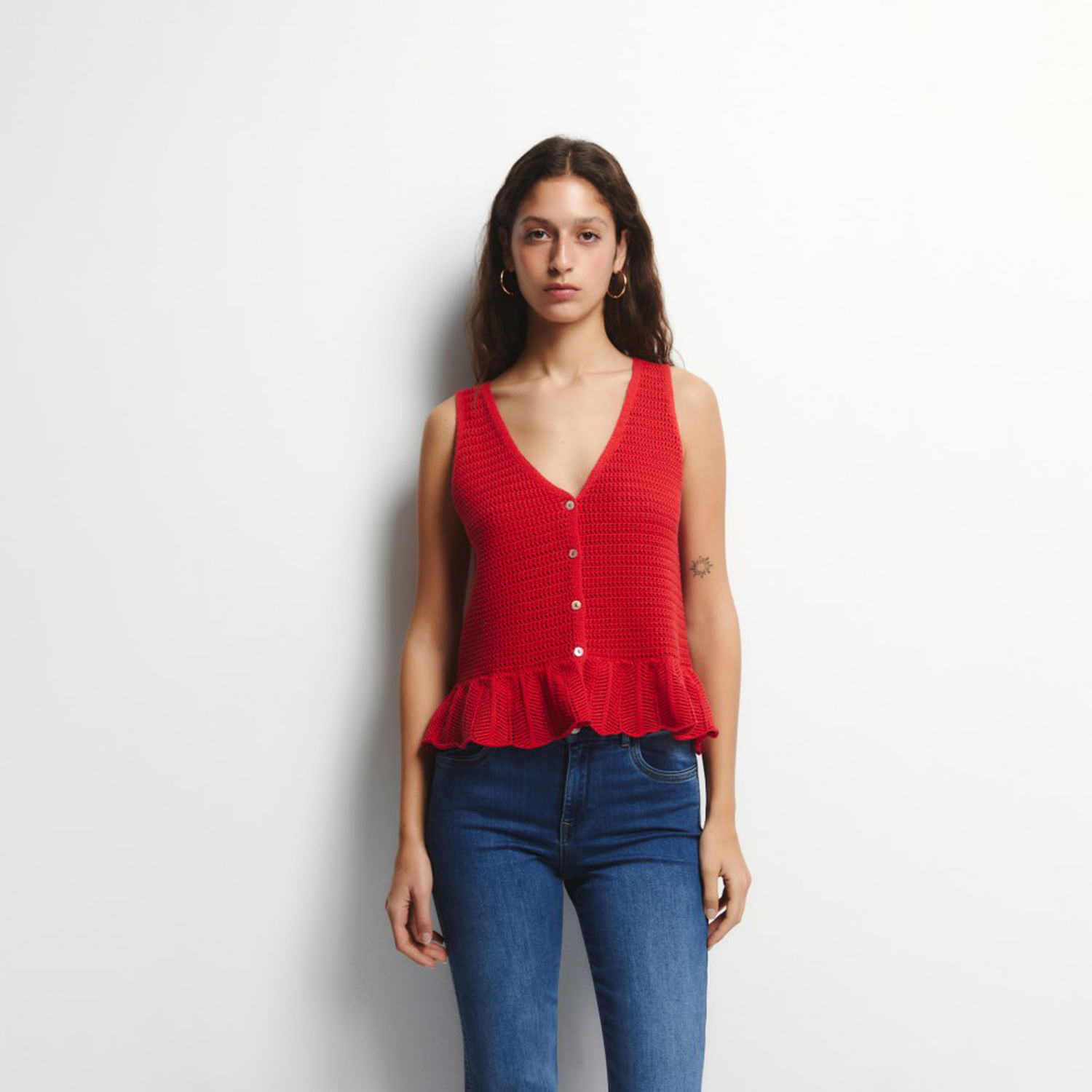 Top Punto Bajo Mujer Sfera Pointelle Rojo XL