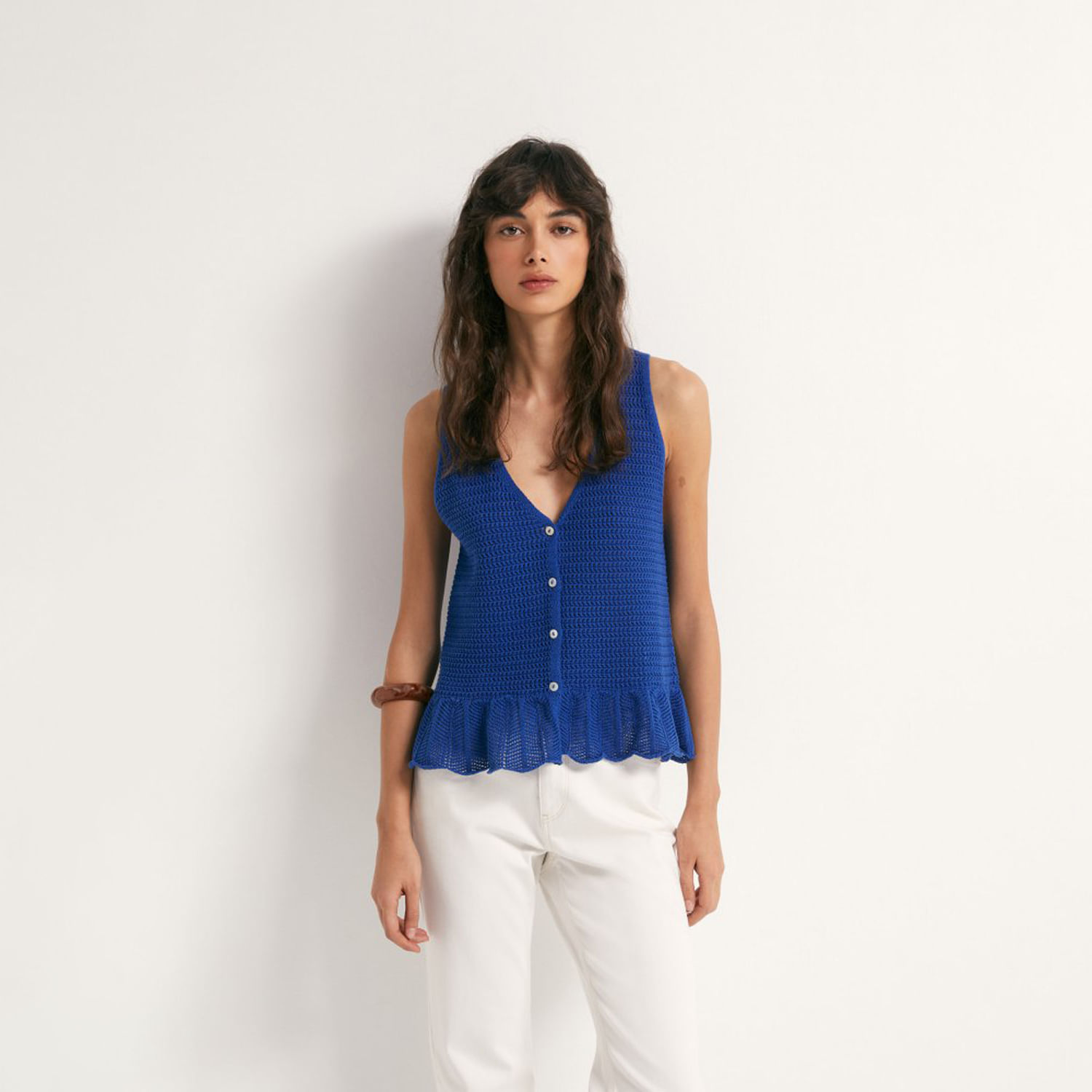 Top Punto Bajo Mujer Sfera Pointelle Azul Añil XL