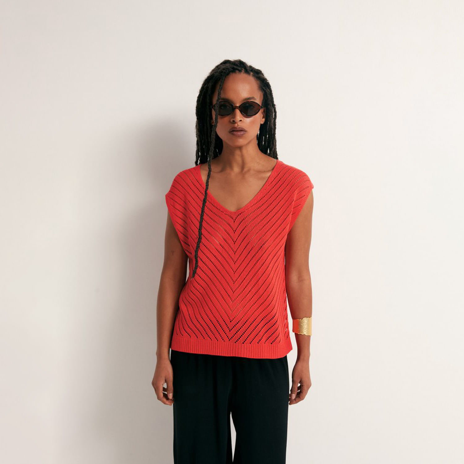Top Cuello Pico Mujer Sfera Calado Coral L