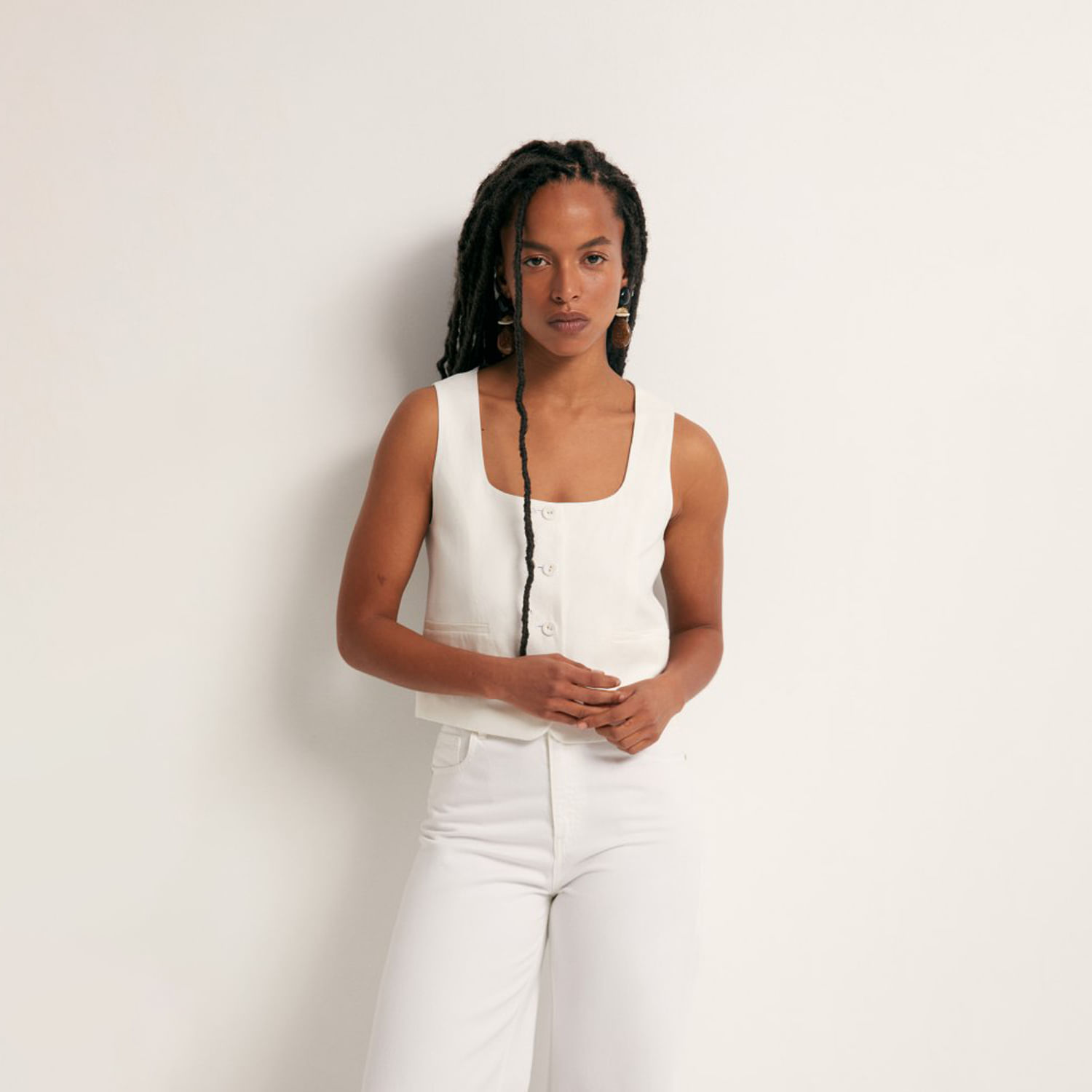 Casaca Mujer Sfera Lino Escote Redondo Blanco XL