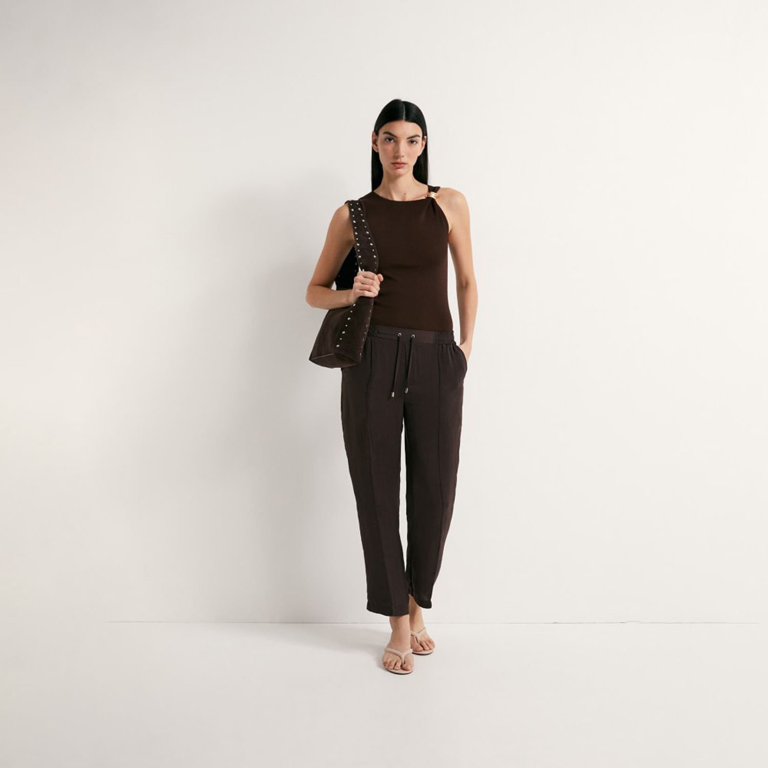 Pantalon Mujer Sfera Fluido Estampado Blue Marron M