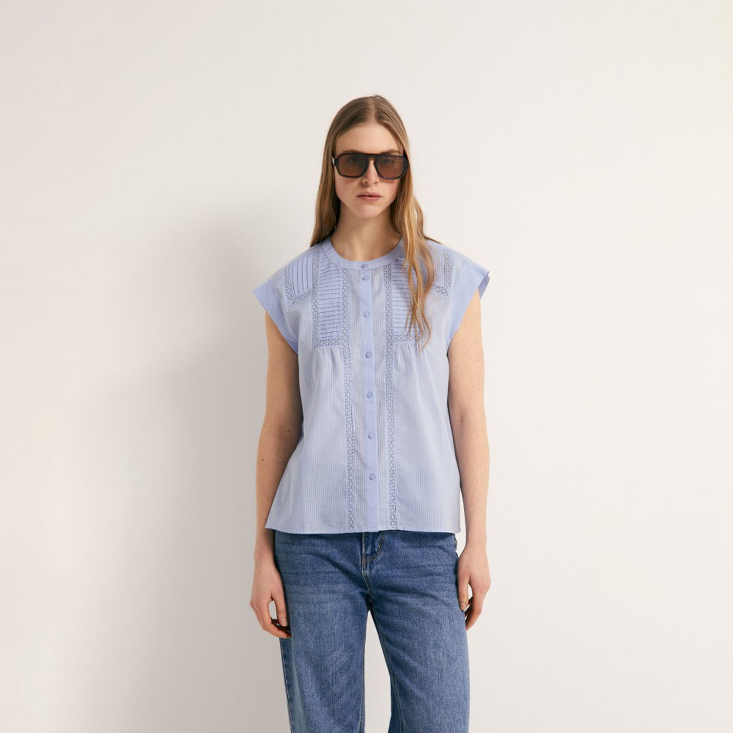 Blusa Mujer Sfera Flecos Mx Off Azul Claro XL