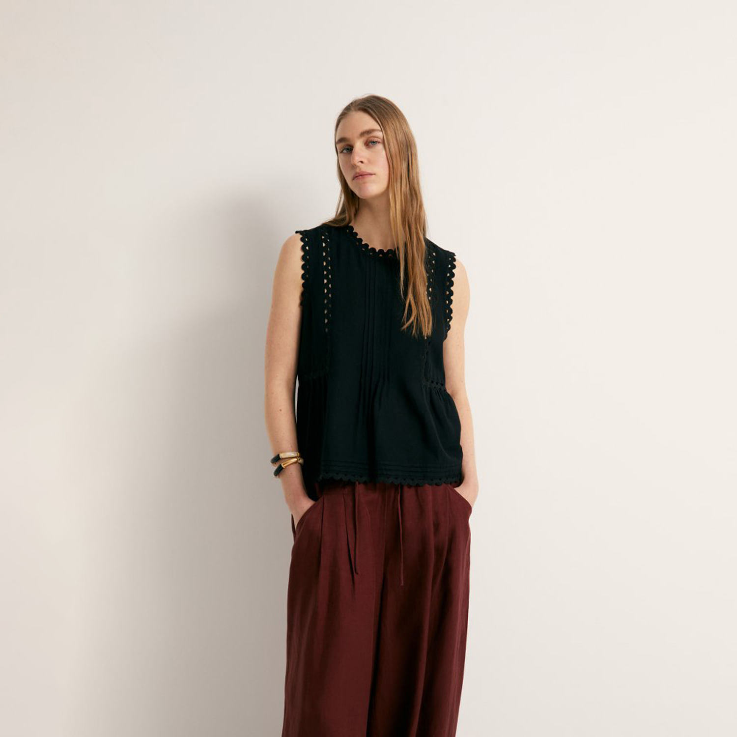 Blusa Mujer Sfera Fluido Picos Mx Negro M
