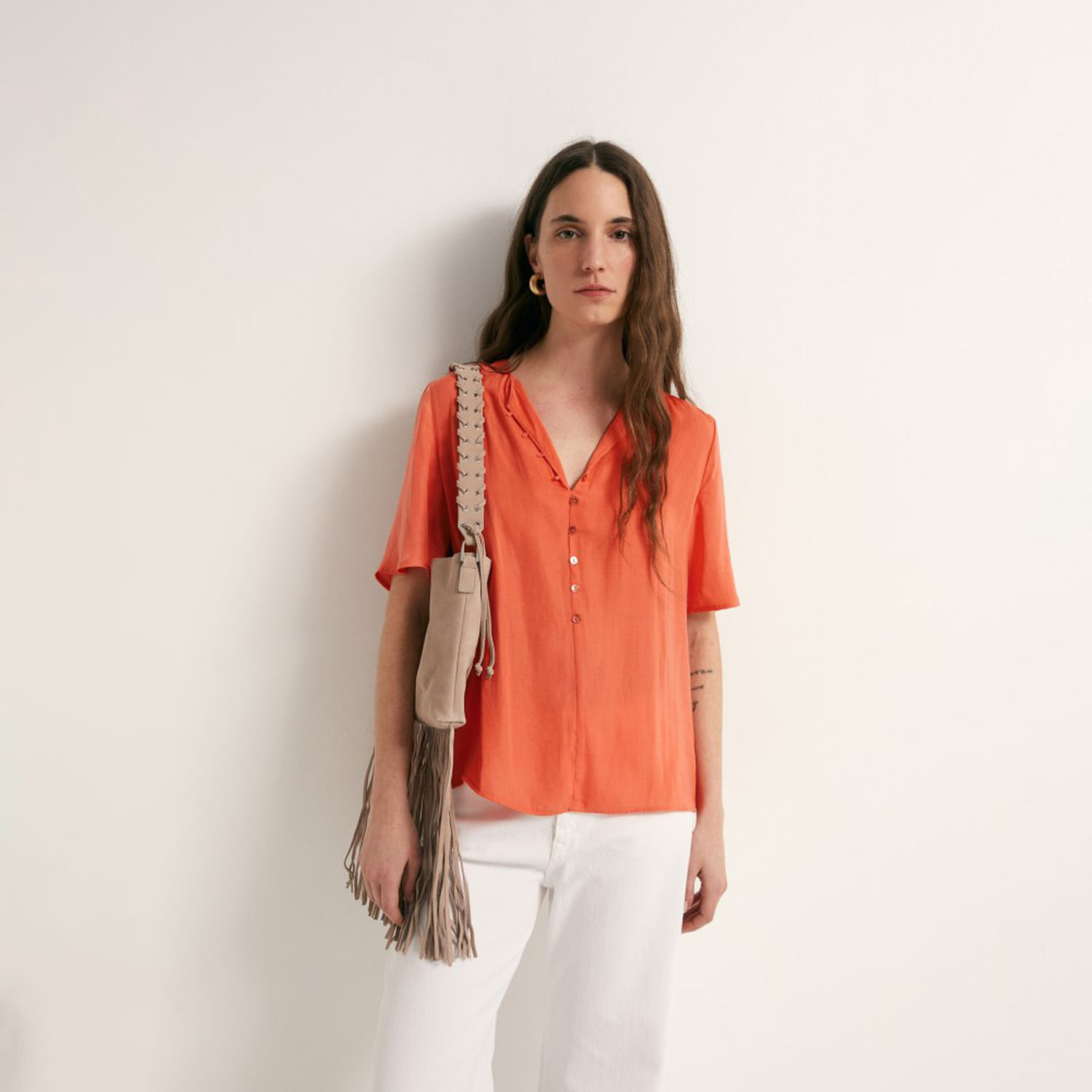 Blusa Mujer Sfera Manga Corta Botones Coral M