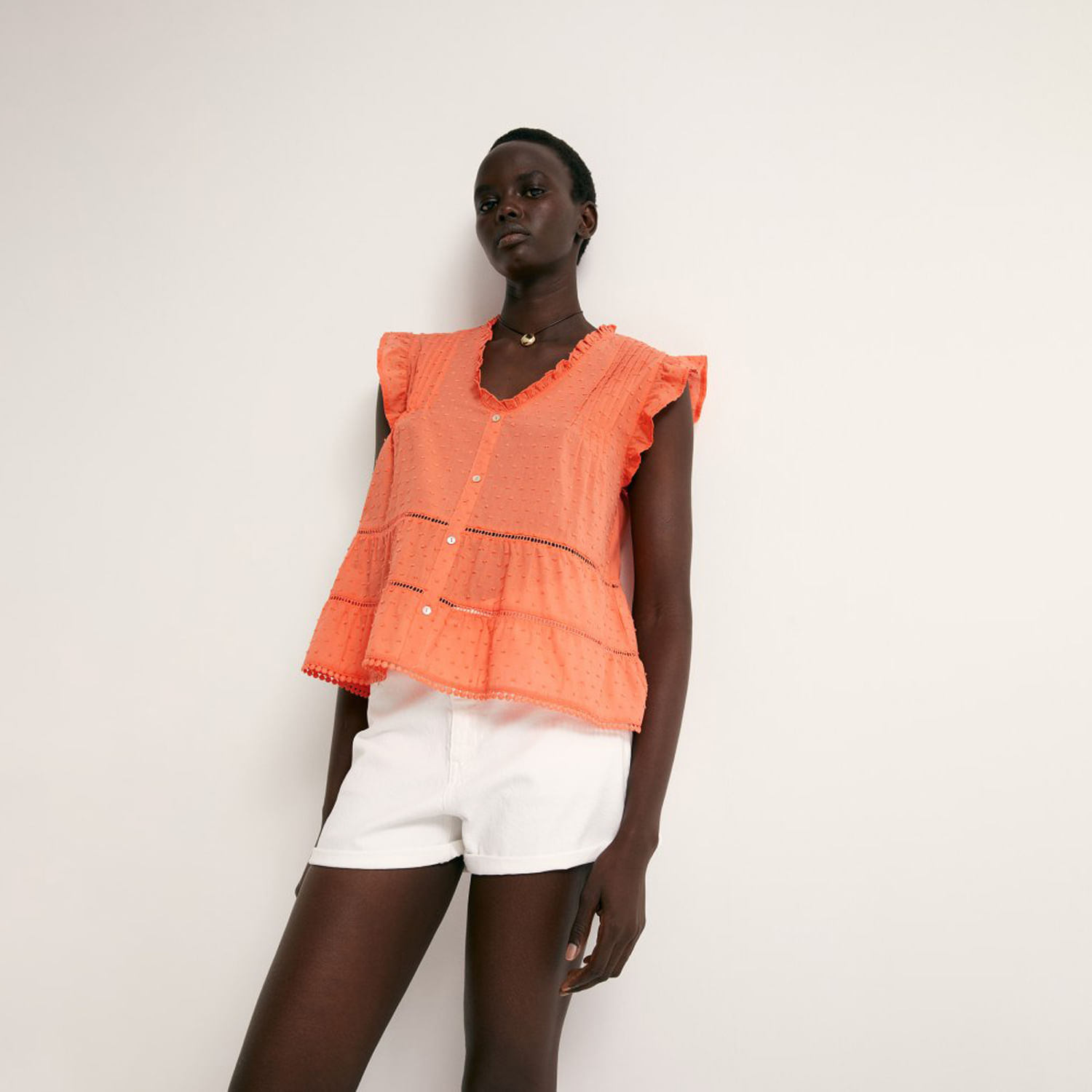 Polo Mujer Sfera Manga Corta Bolitas Bord Col Coral S